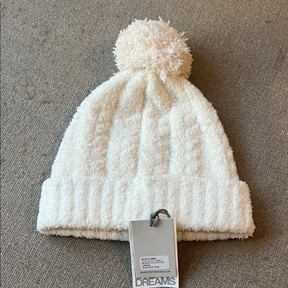 Barefoot Dreams Cream Pom-Pom Beanie